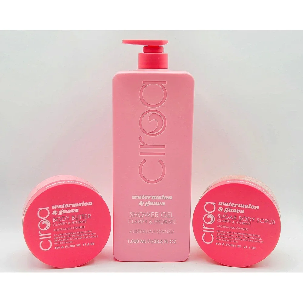 Ciroa Watermelon & Guava Body Care Clarify & Hydrate Set Cleanser, Scrub, Butter